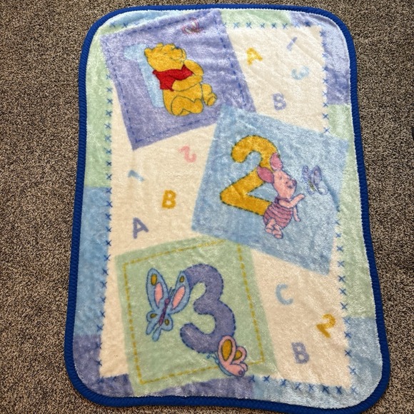 VTG Winnie the Pooh Baby Blanket 30x45 Piglet Butterfly ABC 123 Numbers Plush